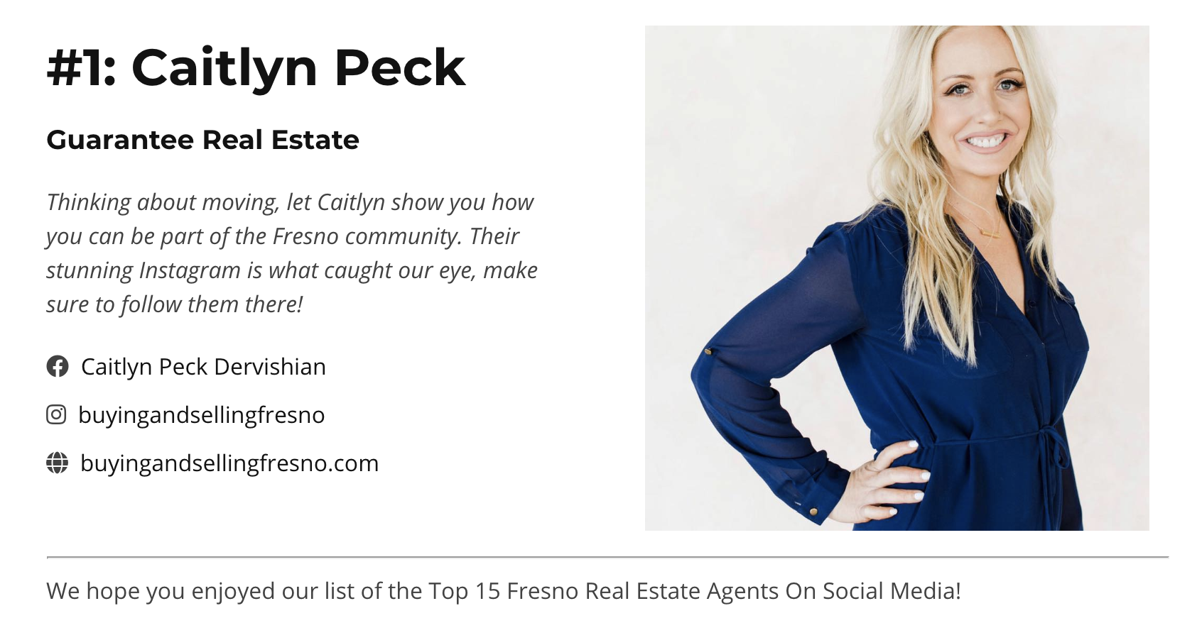 Caitlyn Peck is the 1 Realtor in Fresno on Social Media.